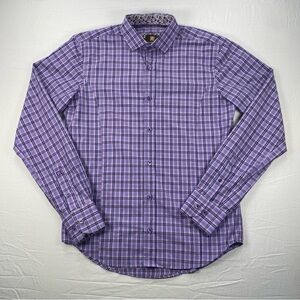Giovanni Testi Men’s Purple Plaid Button Down Dress Shirt Sz Small Cotton Blend
